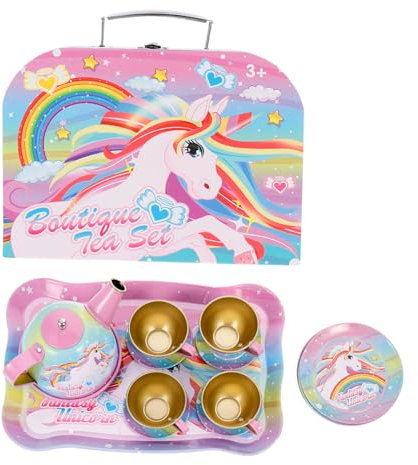 Gadpiparty 1 Juego Juego De Té De Juguete Favores De Fiesta De Unicornio para Niños Juego De rol Hora del Té Tetera De Unicornio Traje De Niño Relleno Hojalata Rompecabezas Niño Pequeño