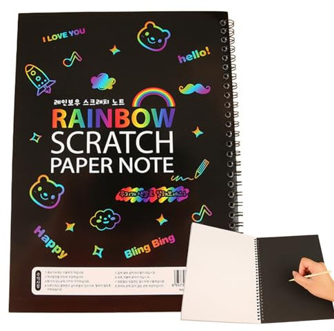 Holdes Kit di carta da grattare arcobaleno, carta da grattare per - 10 fogli di carta da grattare nera fatta a mano, quaderno di disegno di colore inodore di carta da grattare fatta a mano per fai da