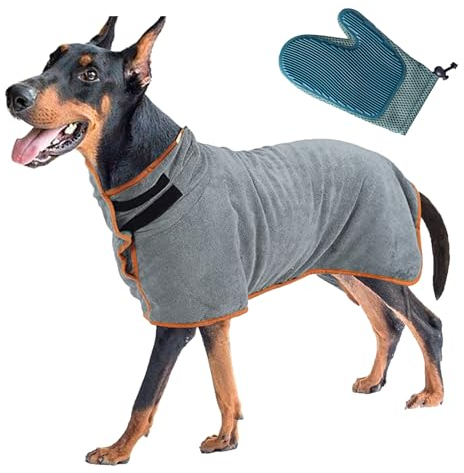 DKDDSSS Hundebademantel, Saugfähig Bademantel Hund mit Klettverschlüsse, Hundehandtuch aus Mikrofaser, Hunde Bademantel Grosse Hunde, Geeignet Für Große und Mittlere Hunde