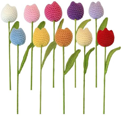 Fiori all'uncinetto, tulipani artificiali fatti a mano, bouquet di tulipani lavorati all'uncinetto, bouquet di fiori all'uncinetto, per la decorazione della casa e San Valentino, festa della mamma,