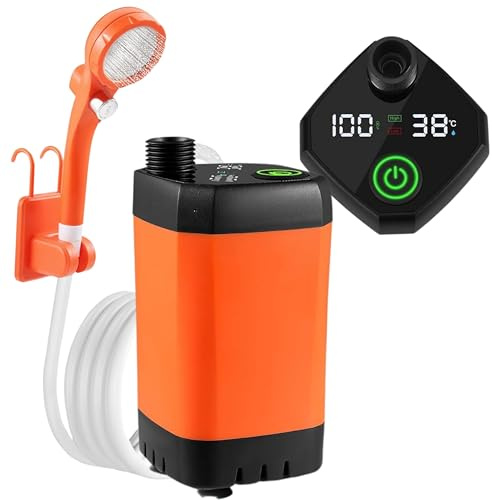 FUTURA8 Ducha Portatil Camping, [Pantalla Temperatura] 6000mAh Recargable Ducha Camper, Modo de Doble Velocidad, Ducha Electrica para Acampar, Hacer Caminatas, Duchas para Perros, vehiculos