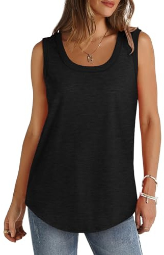 Women's Summer Plain Sleeveless Long Tank Tops Loose Casual Scoop Neck Cotton Tunic Tanks Lightweight Soft Running Workout T Shirt Sport Gym Basic Cami Vests