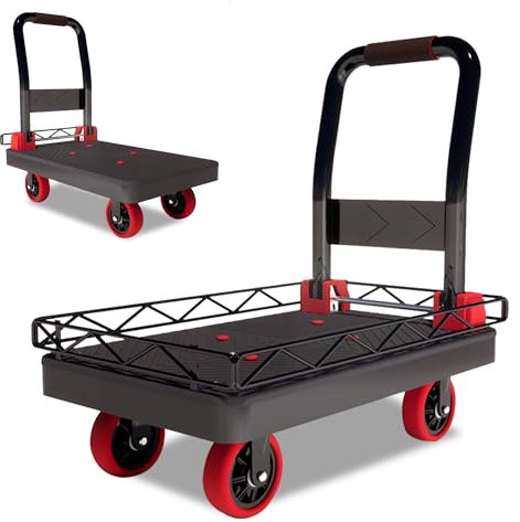 Heavy Duty Trolley Platform on Wheels, 800kg Load Capacity Transport Dolly w/Detachable Solid Steel Wire Fence, 91 cm × 60 cm Flatbed Cart, Silent TPR Wheels