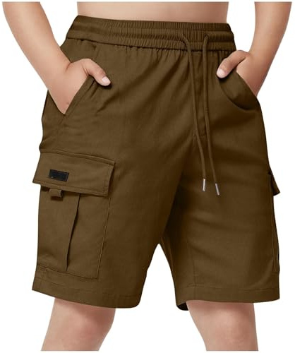 duxyoz Boys Cargo Shorts Kids Drawstring Lightweight Summer Short With Pockets Baggy Loose Casual Sweat Shorts Outdoor Joggers Sweatpants Bermuda Short Straight Leg Running Hiking Pants 11-12 Years