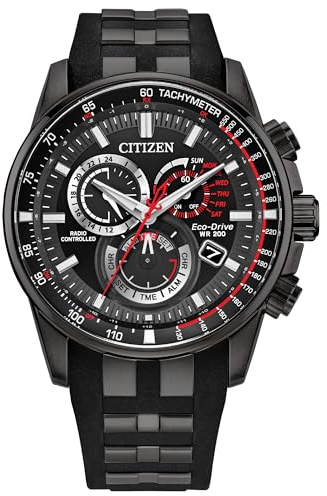 Citizen Men's Eco-Drive Sport Luxury PCAT Watch, Stainless Steel & Polyurethane Strap, Chronograph, Atomic Timekeeping (Model: CB5977-03E)