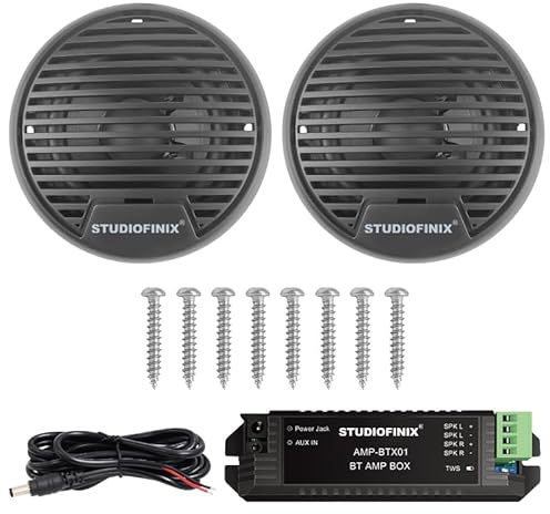 STUDIOFINIX 3 Inch Bluetooth Waterproof System Weather Proof Coaxial Boat Speakers Marine Stereo Outdoor Loudspeaker System Set for Car Van Truck Tractor Caravan Motorhome (Gray)