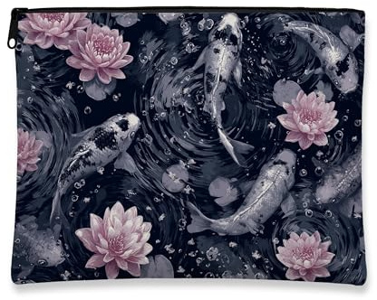 Colorida bolsa de maquillaje con diseño de pez carpa, vibrante bolsa de viaje para mujeres, organizador portátil de lona pequeño con cremallera, ideal como regalo de verano para el cuidado de la piel