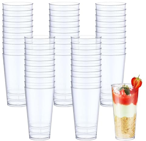 SLTAXAR 50 PCS Vasos para Postre de Plástico Reutilizables 90ml, Vasos Pequeños para Aperitivos, Mini Tazas para Postres, Tiramisú, Pudín y Mousse, Vaso Aperitivos para Catering Fiestas y Hogar