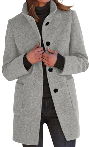 Veste Laine Bouillie Elegant Officier Redingote Manteau Grande Taille Jacket Femme Coat Blousons Winter Duffle Bouillie Vintage Manteau Femme Hiver Gris Clair XXL