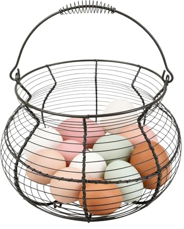 Cesta de Huevos de Gallina - Soporte De Alambre Tejido Vintage - con Asa de Alambre y Cesta para Huevos,Para Encimera De Cocina Granja Jardín Fruta Verdura Pascua Navidad