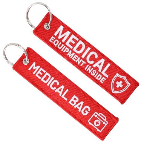 2pcs Medical Alert Tag for Bag, Double-Sided Medical Equipment Luggage ID Tag with Key Ring Red Keychain for Professional Device Backpacks Suitcases