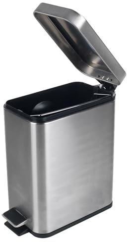 Beldray LA041173SS Treteimer für Badezimmer – Abfalleimer mit rechteckigem Soft-Close-Deckel, Küchen-/Schlafzimmer-/Büro, herausnehmbarer Inneneimer, 5 L, schlankes, tragbarer Tragegriff, Edelstahl