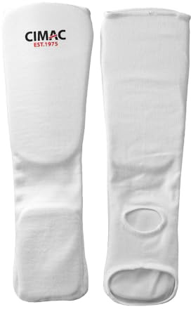 CIMAC Shin/Instep Protectors - Child Size - Shin Guards with Full-Length Padded Foam, 12mm Thick Foam Padding, Suitable for Karate, Taekwondo, Kickboxing, Training, and Sparring - White