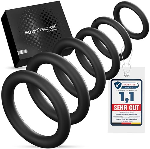 Liebesfreunde® Deluxe Penisring Set - 6 dehnbare Cockringe für härtere Erektionen, Penis- und Hodenringe für Männer - Perfekte Passform, Sex Spielzeug für Paare, schwarz