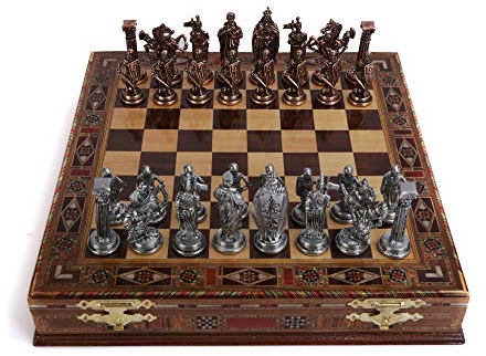 Royal British Army Metal Chess Set Handgefertigte Figuren,Schachbrett,natürlichem Massivholz mit Stauraum im Inneren