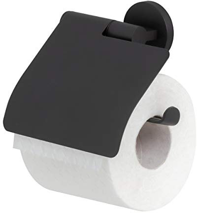 Tiger Noon Toilettenpapierhalter mit Deckel, schwenkbarer Toilettenrollenhalter aus Edelstahl, Farbe: Schwarz, BxHxT: 13,2 x 13,5 x 4,1 cm