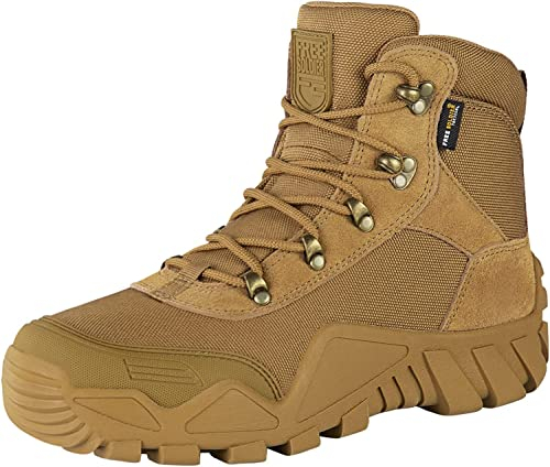 FREE SOLDIER Botas de Caza para Hombres Medio Alto Zapatos Botas Militares de Combate de Tiro Alto con Cordones Ligeros para Todo Terreno para Montaña Trekking(Marrón 43EU)
