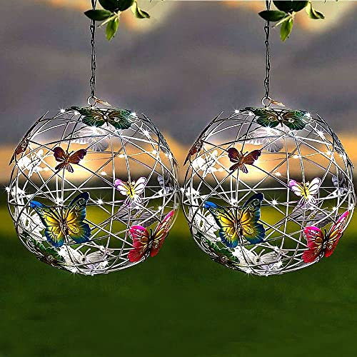 YOPU 2 Pack Solar Garden Light Decoration - Hanging Butterfly Ball Lights, Waterproof LED Decorative Landscape Lighting for Patio, Backyard, Pathway, Wedding Decor