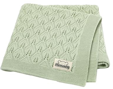 mimixiong Coperta in 100% cotone lavorato a maglia cellulare, per neonati (verde chiaro)