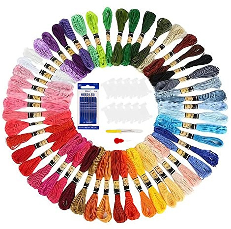 Hilos de Bordar,50 Colores Hilos Punto de Cruz Hilos para Hacer Pulseras Kit de Hilos Cross Stitch Bordado Kit Usado en Costura y Para Hacer Pulseras (8m)