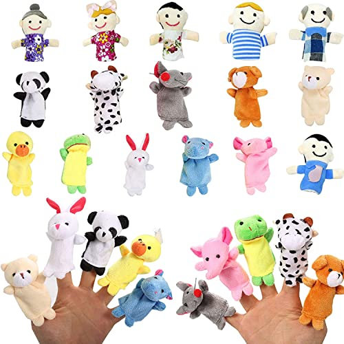 16 Stück Fingerpuppen,Finger Plüschtier Set,10 Klein Tier Fingerpuppe 6 Familie Menschen Familienmitglieder Finger Puppet Set,Plüsch Tier Handpuppen Set für Kinder Geburtstag Party Mitgebsel