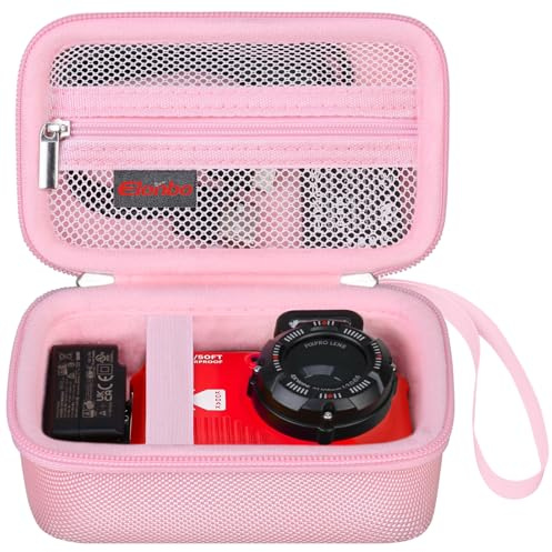 Elonbo Carrying Case for Kodak PIXPRO WPZ2 Rugged Waterproof Digital Camera, Shockproof WiFi 4K Video Digital Camera Storage Cover Bag, Mesh Pocket fits Battery Charger Memory Card. Pink
