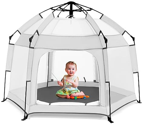 Bend River Baby Playpen with Canopy, Portable Baby Beach Tent, Toddler Play Yard Indoor and Outdoor, Foldable Mosquito Net for Infant - Light Grey