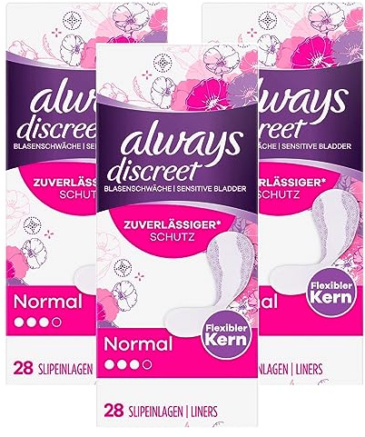 Always Discreet Lot de 3 paquets de 28 protège-slips pour fuites urinaires normaux fins et flexibles