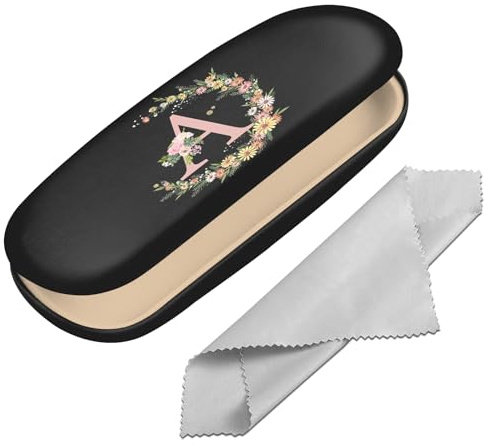 BHAHB Étui à Lunettes Rigide avec Lettre Initiale,Mignon Boîte à Lunett de soleil,avec Chiffon de Nettoyage,Pour Homme et Femmee Esthétique Classique (Lettre-A)