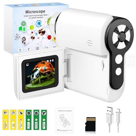 Fickmikroskop för barn, 2 tum LCD-skärm digitalt mikroskop kamera 32 G, 100 x 1 000 x handhållet mikroskop med 6 LED-lampor, födelsedagspresenter för barn 6 7 8 9 10 11 12 år gamla pojkar flickor