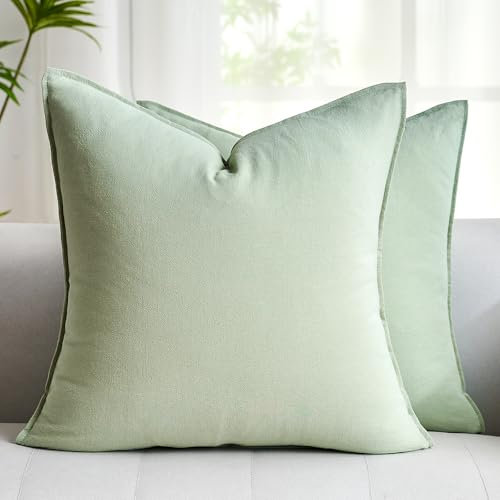 Sofakissen 40x40 2er Set Frühling Sommer Kissenbezug Salbeigrün Boho Kissenbezüge Leinen Baumwolle Kissenhülle Dekorative Couchkissen Deko Kissen Moderne Luxuriös für Sofa Gartenbett Wohnzimmer Bett