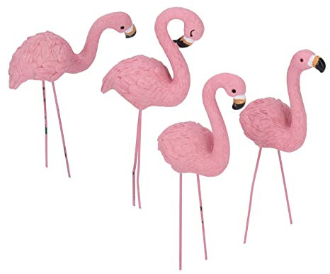 4 Flamingo Garten Statue, Flamingo Deko Figuren Miniatur Gartendeko, Stilvolle und Lebendige Flamingo Statuen für Hof, Garten, Terrasse und Rasen