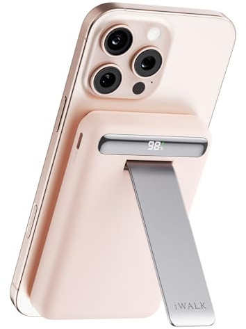 iWALK Magnetic 15W Magnetische Wireless Powerbank, Qi2-zertifiziert 10000mAh, Tragbares Ladegerät mit Verstellbarem Ständer & LED-Display, Schnellladung für iPhone 16/15/14/13/12 Pro/Pro Max/Plus/Mini