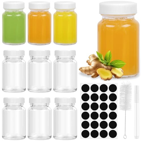 10 stycken mini glasflaskor 60 ml skottflaskor att fylla med lock, tomma små glasflaskor för att fylla ingefära shotglas miniburkar burkar kryddburkar för ingefära likör sylt