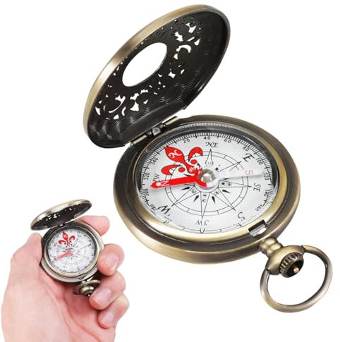 Messing Kompass mit Fluoreszenz für Outdoor Aktivitäten - Tragbarer Wasserdichter Taschenkompass für Kinder zum Wandern und Klettern