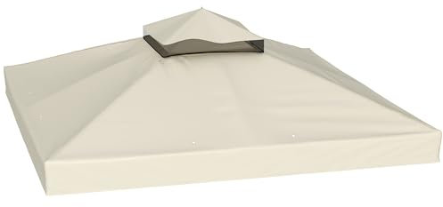 Outsunny Techo de Repuesto para Cenador 3x3 m Cubierta de Repuesto 370g/㎡ con Techo Doble con Mosquitera Protección UV 30+ Toldo de Recambio para Pabellón Gazebo Crema