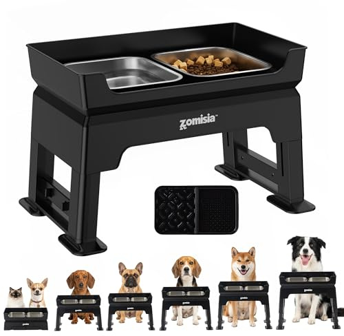 ZOMISIA Elevated Dog Bowls, 6 Height Adjustable Raised Dog Bowl Mess Proof