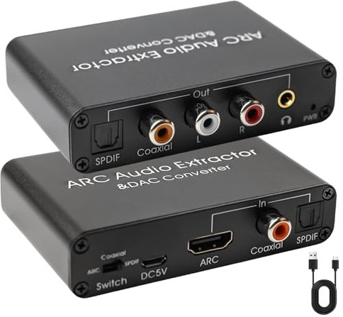 Estrattore audio ARC HDMI ARC, multifunzione, può convertire i segnali digitali in ottico, coassiale, 3,5 mm e RCA, convertitore DAC 192 kHz per HDTV, soundbar, altoparlante e amplificatore