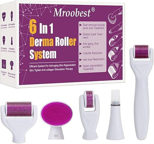Derma Roller, 6 in 1 Microneedling Derma Roller für Körper und Gesichtspflege, Micronadeln Narbenroller, für Bartwachstum, Gesichtshautpflege, Falten,Große Poren für Mann & Frau