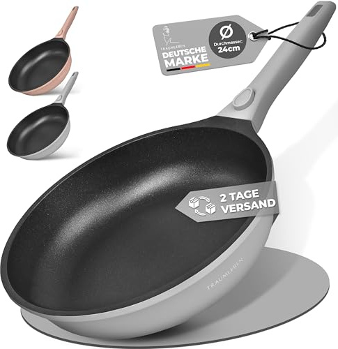TRAUMLEBEN NEU Bratpfanne 24 cm mit abnehmbarem Griff, Antihaftbeschichtung, PFOA frei, für Induktion geeignet | backofenfest | Pfanne beschichtet Brat- & Universalpfannen (grau)