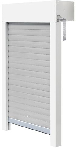Schellenberg 39063 Kit de volet roulant pour fenêtre, système de volet roulant Mini PVC, 120 x 120 cm, blanc/gris, peut être raccourci en hauteur et largeur, avec isolation EPS et accessoires à monter