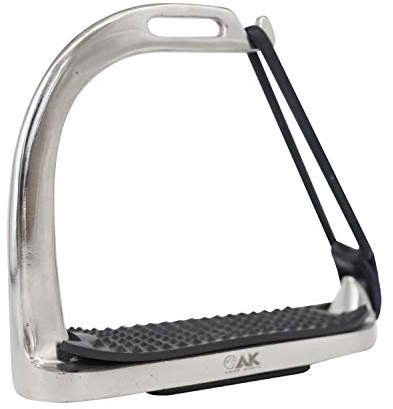 AK Sicurezza cavalli equestri in acciaio inox/Mezza equitazione Staffe di cavallo con gradini neri AKRS-106044 (argento, 4.75'')