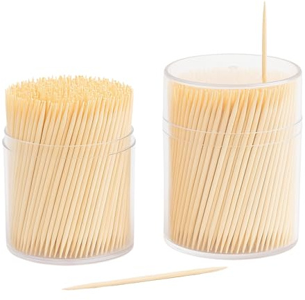 Palillos de dientes de madera de bambú redondos, Palillos para Aperitivos, palillos para frutas, palillo de madera, Diseño Redondos de Doble Punta, Longitud 6.5 cm, Pack 1000 uds