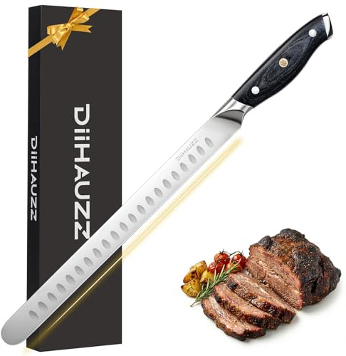 DiiHAUZZ Brisket Knife, 12 Inch Carving Knife for Meat, Razor Sharp High Carbon Steel, Full Tang Ergonomic Pakkawood Handle Slicing Knives for Roast Beef, BBQ, Turkey, Grilling Gift for Men