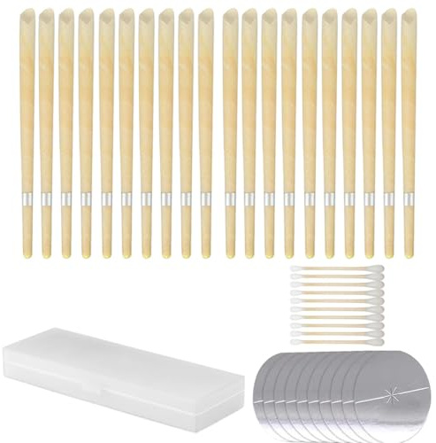 YAYNO 20 Pezzi Candele per Orecchie con 10 Dischi Protettivi e 20 Tampone di Cotone Candele Naturali Auricolari Coni Orecchie Cerume Candele Orecchie Cerume Candele Dell'orecchio