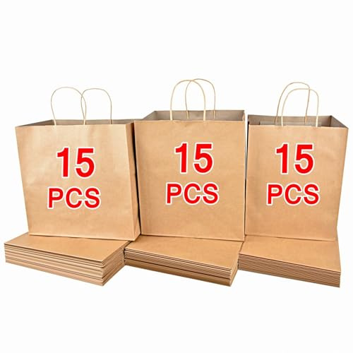 45pcs Brown Kraft Paper Bags with Handles Bulk, Assorted Sizes Gift Bags