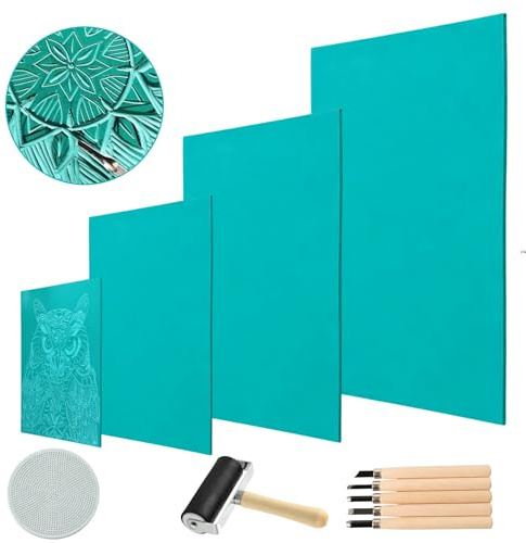 APACALI 4 stycken linolskärningsplattor, mjukt gummi, linoltrycksplatta för gravering, linoleumplatta, A3 A4 A5 A6, linoltrycksset, PVC, linolplattor för linolskärning, stämplar, hantverk