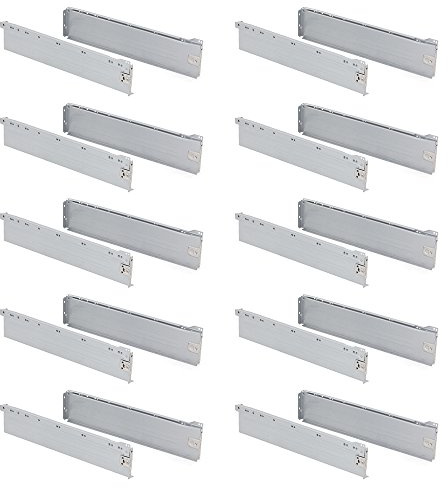 EMUCA - Herrajes para cajón 118x500mm, Kit de cajón (2 Costillas Laterales, guias correderas de caída y enganches Delanteros), Gris Metalizado, Lote de 10
