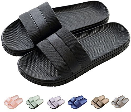 Herren/Damen Badeschuhe Hausschuhe Slippers Sommer Slide Pantoletten Badelatschen Strand Indoor/Outdoor Rutschfest Baden Unisex Einfarbig,Schwarz,38-39 EU 250