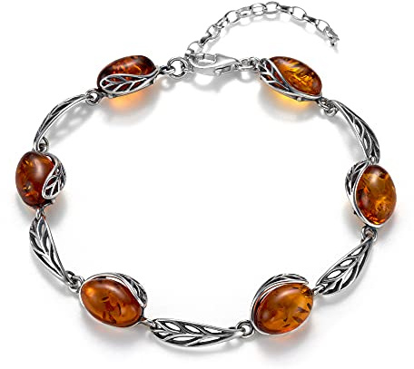 Copal Pulsera Para Mujer Con Ámbar Auténtico Y Plata 925 Longitud Ajustable